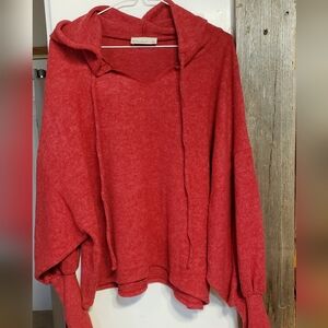 Zenana L/XL Oversized Dark Red Hooded Longsleeve Crop Sweater Super Soft Fleece